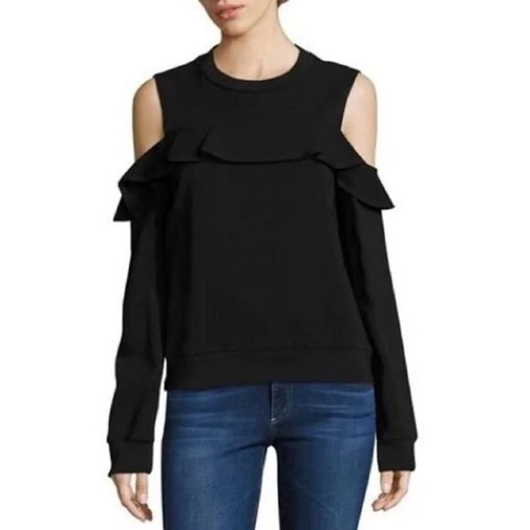 A.L.C. Tops - A.L.C Lindsey Black Cold Shoulder Ruffle Top Black Size 0